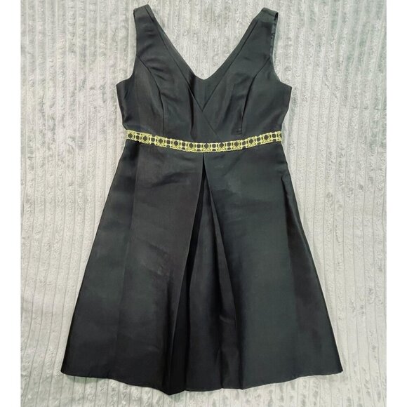 Giovanna A-Line Sleeveless Dress Womens 14 Black V-Neck Embroidered Elegant Chic - Picture 8 of 9